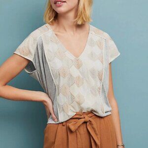😍ANTHROPOLOGIE TINY SEA FAN EMBROIDERED TOP SZ Medium